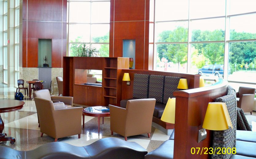 Architectural custom casework for an outpatient surgery waiting area